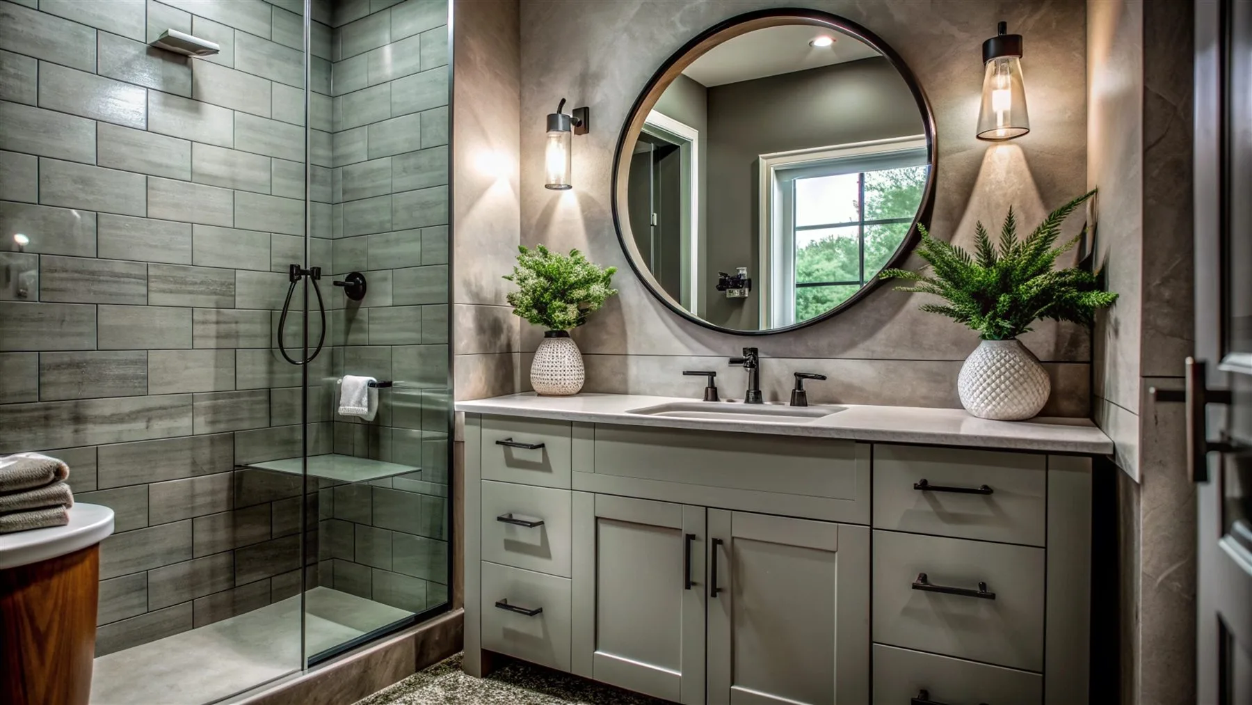 Double vanity and tile